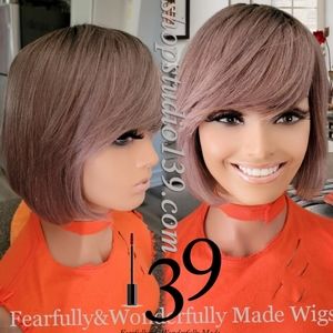 lavender 100%human hair bob with bangs
